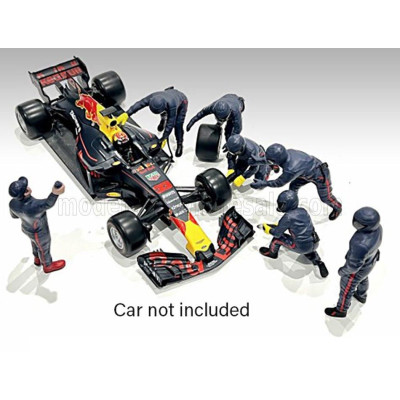 AMERICAN DIORAMA FIGURES F1  SET 2 2022 - DIORAMA PIT-STOP SET 7 X MECCANICI - MECHANICS - WITH DECALS - MATT BLUE RED 1/43