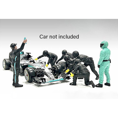AMERICAN DIORAMA FIGURES F1  SET 2 2022 - DIORAMA PIT-STOP SET 7 X MECCANICI - MECHANICS - WITH DECALS - BLACK GREEN 1/18