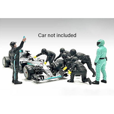 AMERICAN DIORAMA FIGURES F1  SET 2 2022 - DIORAMA PIT-STOP SET 7 X MECCANICI - MECHANICS - WITH DECALS - BLACK GREEN 1/18