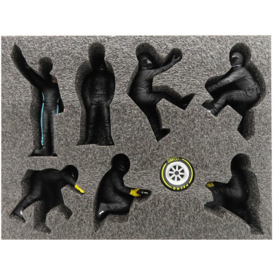 AMERICAN DIORAMA FIGURES F1  SET 2 2022 - DIORAMA PIT-STOP SET 7 X MECCANICI - MECHANICS - WITH DECALS - BLACK GREEN 1/18