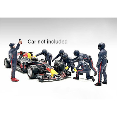 AMERICAN DIORAMA FIGURES F1  SET 2 2022 - DIORAMA PIT-STOP SET 7 X MECCANICI - MECHANICS - WITH DECALS - MATT BLUE RED 1/18