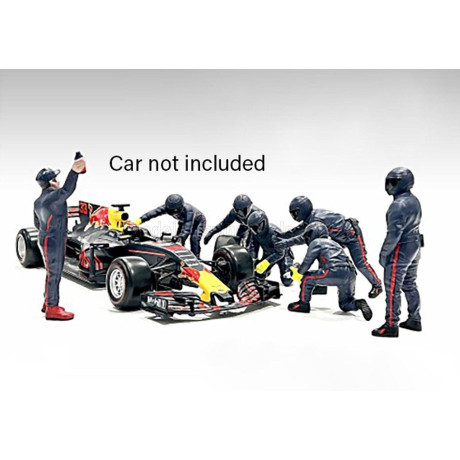 AMERICAN DIORAMA FIGURES F1  SET 2 2022 - DIORAMA PIT-STOP SET 7 X MECCANICI - MECHANICS - WITH DECALS - MATT BLUE RED 1/18