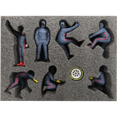 AMERICAN DIORAMA FIGURES F1  SET 2 2022 - DIORAMA PIT-STOP SET 7 X MECCANICI - MECHANICS - WITH DECALS - MATT BLUE RED 1/18