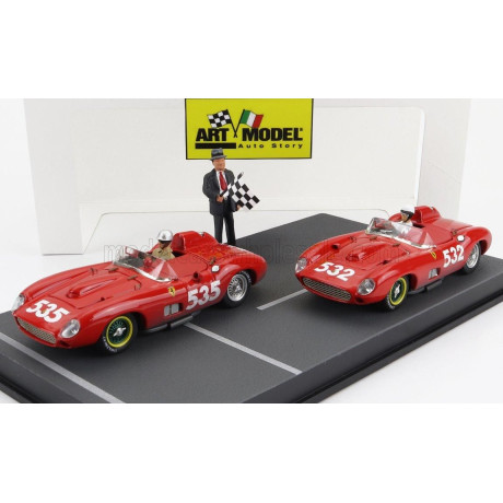 ART MODEL FERRARI DIORAMA SET 2X 315S SPIDER sn0684 N 535 WINNER MILLE MIGLIA 1957 P.TARUFFI + N 532 2nd MILLE MIGLIA 1957 W.VON