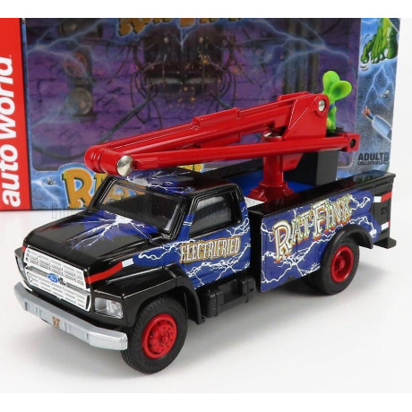 AUTOWORLD FORD USA BUCKET TRUCK CRANE 1990 - RATFINK - SALVADANAIO - MONEYBOX - BLUE BLACK 1/34