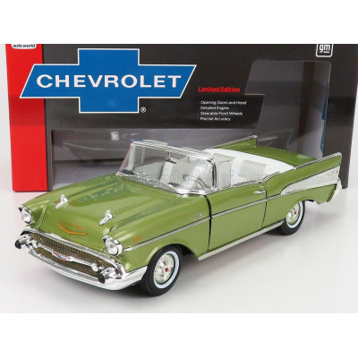 AUTOWORLD CHEVROLET BEL AIR CABRIOLET OPEN 1957 - GREEN MET 1/18