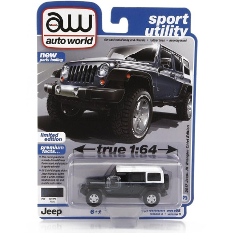 AUTOWORLD JEEP WRANGLER RUBICON CHIEF EDITION 2017 - BLACK WHITE 1/64