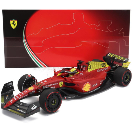 BBR MODELS FERRARI F1-75 TEAM SCUDERIA FERRARI N 16 POLE POSITION AND 2nd MONZA ITALY GP 2022 CHARLES LECLERC - RED YELLOW 1/18