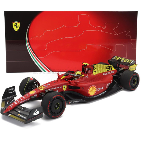 BBR MODELS FERRARI F1-75 TEAM SCUDERIA FERRARI N 55 4th MONZA ITALY GP 2022 CARLOS SAINZ - RED YELLOW 1/18