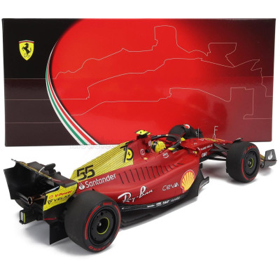 BBR MODELS FERRARI F1-75 TEAM SCUDERIA FERRARI N 55 4th MONZA ITALY GP 2022 CARLOS SAINZ - RED YELLOW 1/18