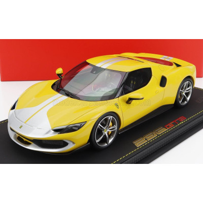 BBR MODELS FERRARI 296 GTB ASSETTO FIORANO 2022 - CON VETRINA - WITH SHOWCASE - GIALLO MODENA - YELLOW SILVER 1/18