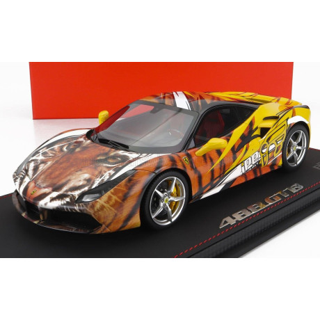 BBR MODELS FERRARI 458 GTB IPE TIGER 2021 - CON VETRINA - WITH SHOWCASE - YELLOW ORANGE BLACK 1/18