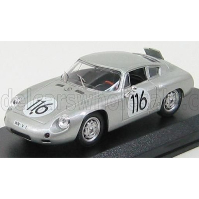 BEST MODEL PORSCHE 1600GS ABARTH N 116 TARGA FLORIO 1960 LINGE - STRAHLE - LISSMANN - SILVER 1/43