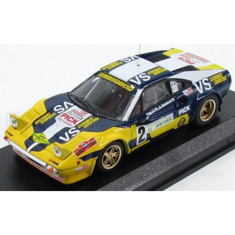 BEST MODEL FERRARI 308 GTB Gr4 N 2 RALLY VALLI PIACENTINE 1980 NICO - BARBAN - YELLOW BLUE 1/43