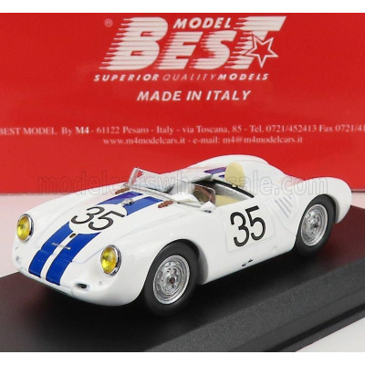 BEST MODEL PORSCHE 550 RS SPIDER N 35 24h LE MANS 1957 HUGUS - G.DE BEAUFORT - WHITE BLUE 1/43