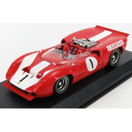 BEST MODEL LOLA T70 MKII SPIDER N 1 WINNER BRANDS HATCH GUARD TROPHY 1966 J.SURTEES - RED WHITE 1/43