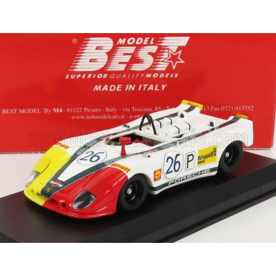 BEST MODEL PORSCHE 908/2 FLUNDER SPIDER N 26 TARGA FLORIO 1970 G.LARROUSSE - R.LINS - WHITE RED YELLOW 1/43