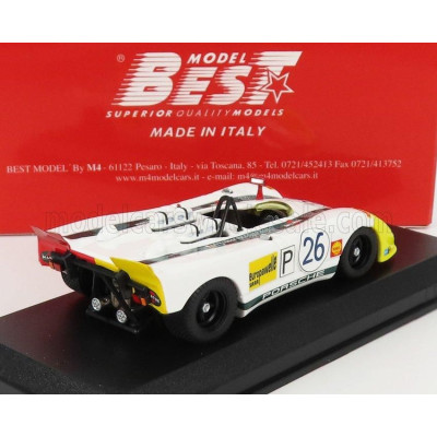 BEST MODEL PORSCHE 908/2 FLUNDER SPIDER N 26 TARGA FLORIO 1970 G.LARROUSSE - R.LINS - WHITE RED YELLOW 1/43
