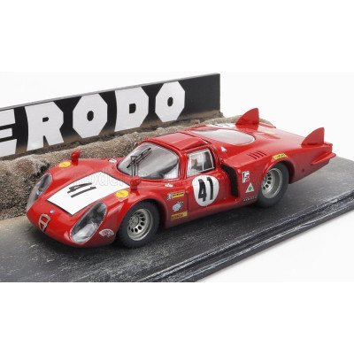 BEST MODEL ALFA ROMEO DIORAMA - 33/2 LONG TAIL TEAM AUTODELTA N 41 24h LE MANS 1968 NINO VACCARELLA - RED WHITE 1/43