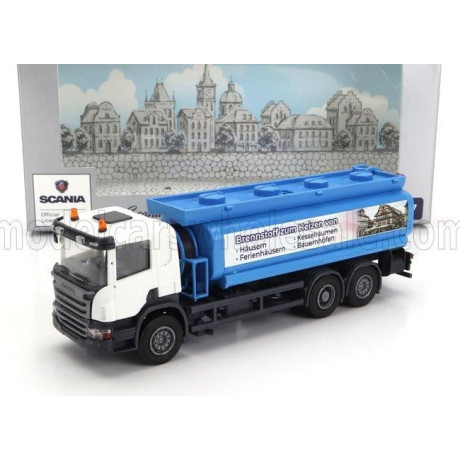 BREKINA PLAST SCANIA P124.860 TANKER TRUCK BRENNSTOFF HEIZEN VON 3-ASSI 1988 - BLUE WHITE 1/87