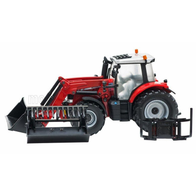 BRITAINS MASSEY FERGUSON 6616 TRACTOR WITH FRONT LOADER - SCRAPER 2016 - RED SILVER 1/32