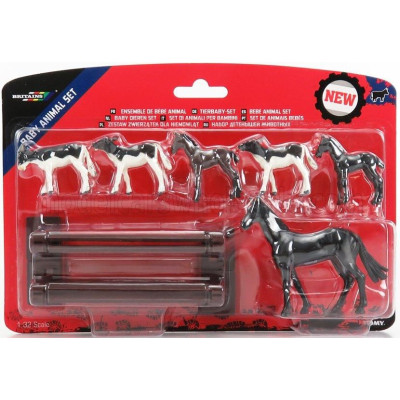 BRITAINS ACCESSORIES SET BABY ANIMAL WITH HORSE AND HURDLE - VARIOUS 1/32