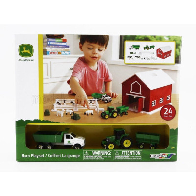 BRITAINS ACCESSORIES SET FARM TOYS WITH TRACOR + TRAILER AND TRUCK - GREEN WHITE 1/64