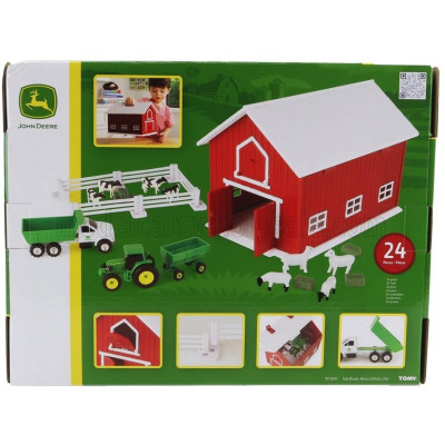 BRITAINS ACCESSORIES SET FARM TOYS WITH TRACOR + TRAILER AND TRUCK - GREEN WHITE 1/64