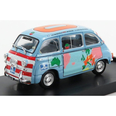 BRUMM FIAT 600D MULTIPLA - GRAZIANO ROSSI MOTORHOME 1960 - LIGHT BLUE 1/43
