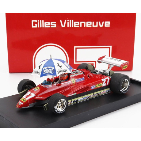 BRUMM FERRARI F1  126C2 N 27 BRAZILIAN GP 1982 GILLES VILLENEUVE - WITH DRIVER FIGURE AND UMBRELLA - RED 1/43