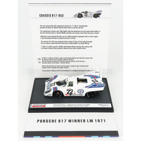 BRUMM PROM PORSCHE 917K 4.9L TEAM MARTINI RACING N 22 WINNER 24h LE MANS 1971 HELMUT MARKO - GIJS VAN LENNEP - WHITE BLUE RED 1/