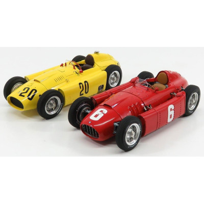 CMC FERRARI F1  SET 2X LANCIA D50 N 20 6th BELGIUM GP 1956 A.PILETTE + D50 N 6 WINNER GP TORINO 1955 A.ASCARI - RED YELLOW 1/18