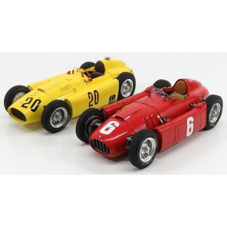 CMC FERRARI F1  SET 2X LANCIA D50 N 20 6th BELGIUM GP 1956 A.PILETTE + D50 N 6 WINNER GP TORINO 1955 A.ASCARI - RED YELLOW 1/18