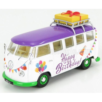 CORGI VOLKSWAGEN T1 MINIBUS HAPPY BIRTHDAY 1961 - WHITE PURPLE 1/43