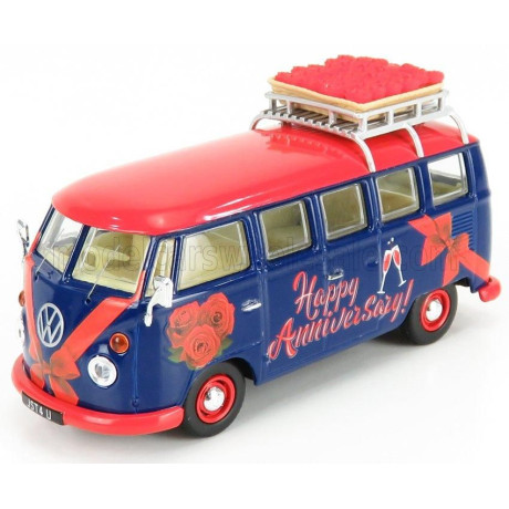CORGI VOLKSWAGEN T1 MINIBUS HAPPY ANNIVERSARY 1961 - BLUE RED 1/43