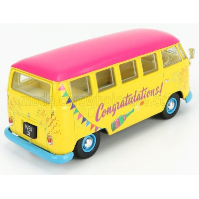 CORGI VOLKSWAGEN T1 MINIBUS CONGRATULATIONS 1961 - YELLOW FUCSIA 1/43