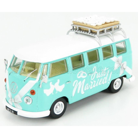 CORGI VOLKSWAGEN T1 MINIBUS JUST MARRIED 1961 - LIGHT BLUE WHITE 1/43