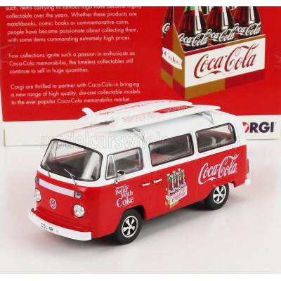 CORGI VOLKSWAGEN T1 MINIBUS COCA-COLA WITH SURFBOARD 1961 - WHITE RED 1/43