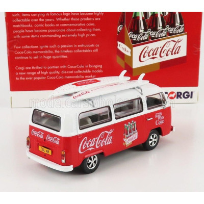 CORGI VOLKSWAGEN T1 MINIBUS COCA-COLA WITH SURFBOARD 1961 - WHITE RED 1/43