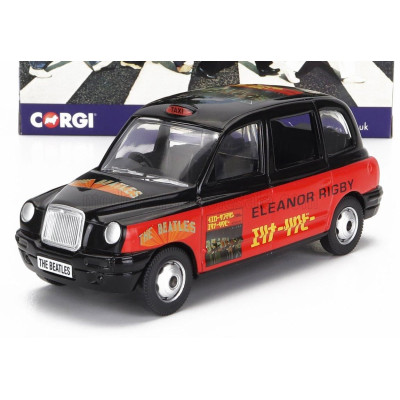 CORGI AUSTIN LONDON TAXI LTI TX4 2007 - THE BEATLES - ELEANOR RIGBY - YELLOW SUBMARINE - RED BLACK 1/36