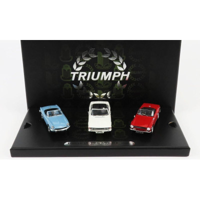 CORGI TRIUMPH COFFRET BOX SET 3X COLLECTION - SPITFIRE MKIII 1962 - STAG MKII 1955 - TR6 1960 - LIGHT BLUE RED WHITE 1/43