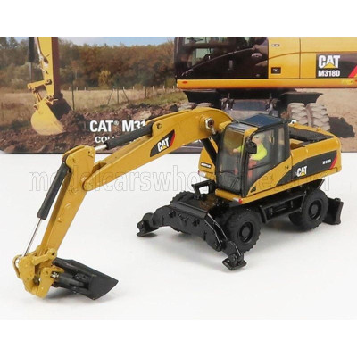 DM MODELS CATERPILLAR CATM318D ESCAVATORE GOMMATO - TRACTOR HYDRAULIC EXCAVATOR SCRAPER - YELLOW BLACK 1/87