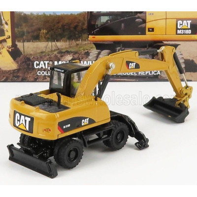 DM MODELS CATERPILLAR CATM318D ESCAVATORE GOMMATO - TRACTOR HYDRAULIC EXCAVATOR SCRAPER - YELLOW BLACK 1/87