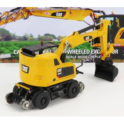 DM MODELS CATERPILLAR CATM323F ESCAVATORE GOMMATO SU ROTAIE FERROVIARIE - TRACTOR HYDRAULIC EXCAVATOR SCRAPER - YELLOW BLACK 1/8