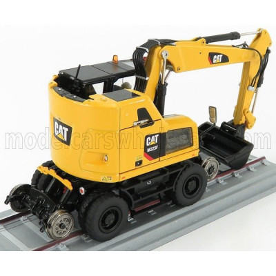 DM MODELS CATERPILLAR CATM323F ESCAVATORE GOMMATO SU ROTAIE FERROVIARIE - TRACTOR HYDRAULIC EXCAVATOR SCRAPER - YELLOW BLACK 1/5