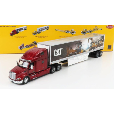 DM MODELS PETERBILT 579 TRUCK WITH CAT MURAL TRAILER 2011 - RED MET SILVER 1/50