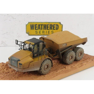 DM MODELS CATERPILLAR CAT745 CASSONE RIBALTABILE CAVA 3-ASSI - WEATHERED ARTICULATED TRUCK - YELLOW BLACK 1/50