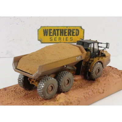 DM MODELS CATERPILLAR CAT745 CASSONE RIBALTABILE CAVA 3-ASSI - WEATHERED ARTICULATED TRUCK - YELLOW BLACK 1/50