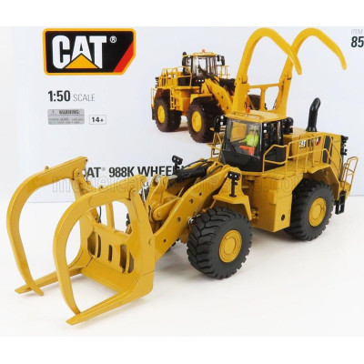 DM MODELS CATERPILLAR CAT994K RUSPA GOMMATA - SCRAPER TRACTOR WHEEL LOADER WITH LOG GRAPPLE - YELLOW BLACK 1/50