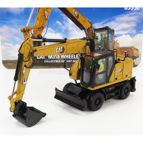 DM MODELS CATERPILLAR CATM318 ESCAVATORE GOMMATO - TRACTOR HYDRAULIC EXCAVATOR SCRAPER - YELLOW BLACK 1/50